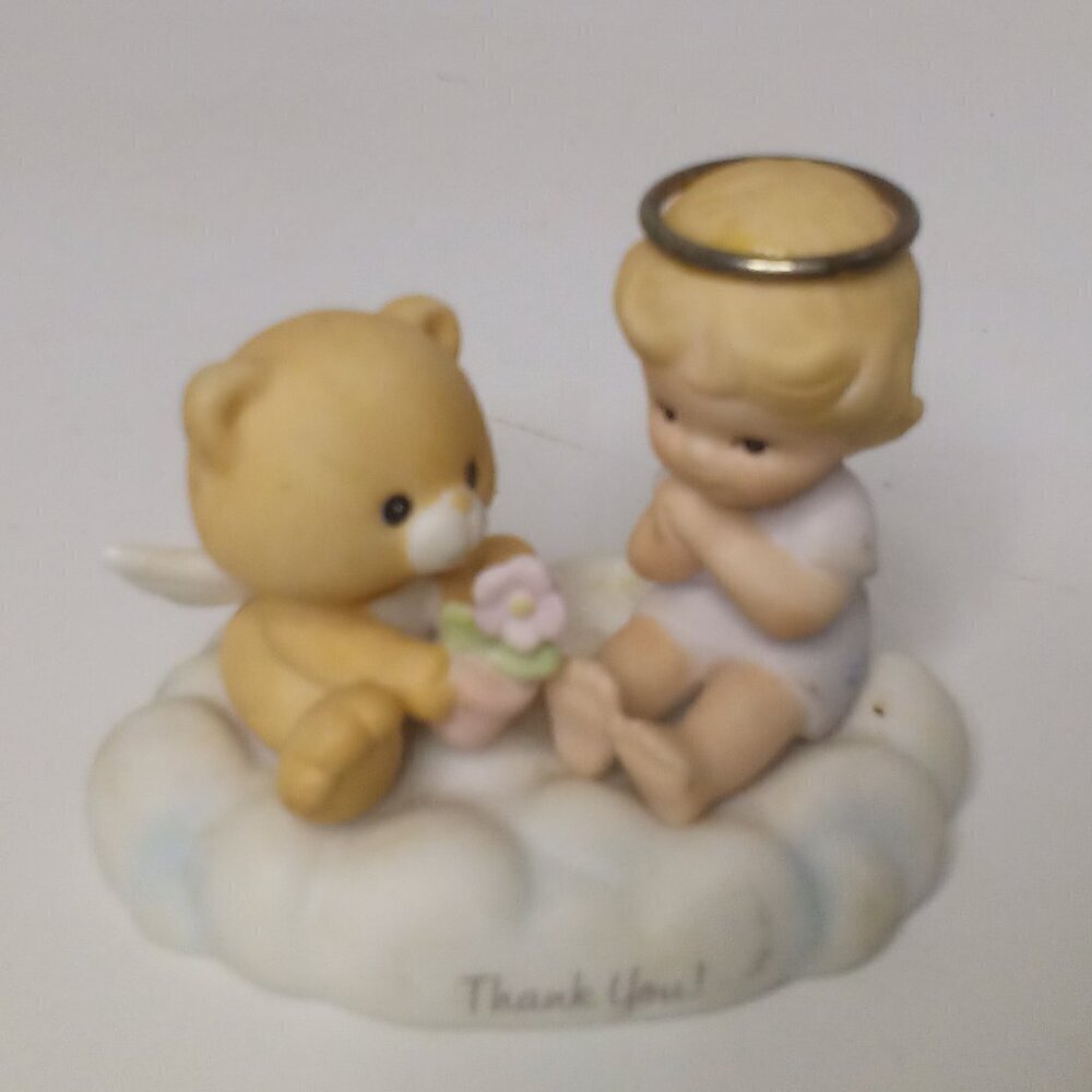 Angel Child Bear Thank You Figure enesco 1984 Ceramic Vintage 2.5" Tall 3" Long